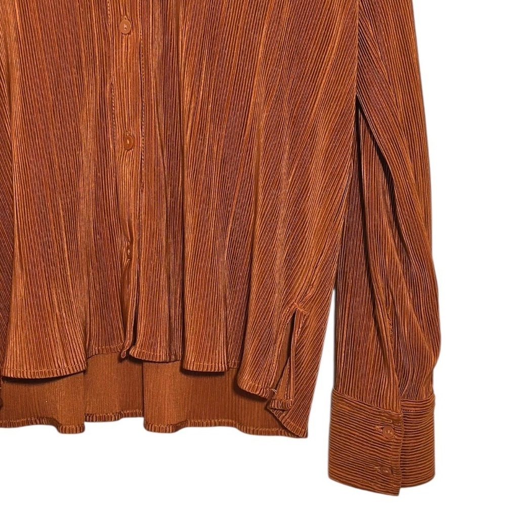 Abercrombie & Fitch Ribbed Pleated Button Down Shirt Rust Orange Women's XS - Picture 4 of 7